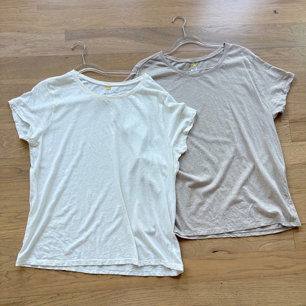 ONNO Hemp Cotton T-Shirt Set Women 2XL White Tan Short Sleeve Sustainable Tee